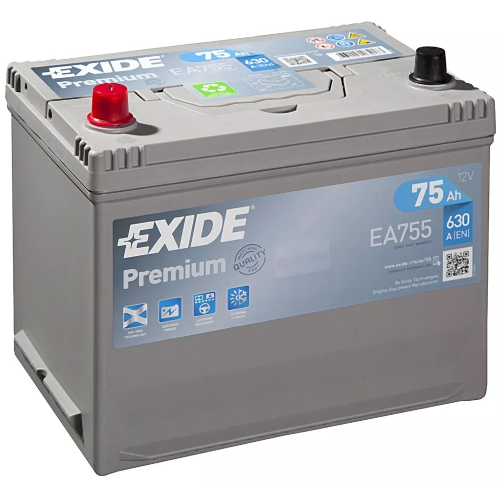 Batería de Coche/Vehículo Exide Premium EA755. 12V - 75Ah 75/630A (Caja  D26) - Baterías Por Un Tubo