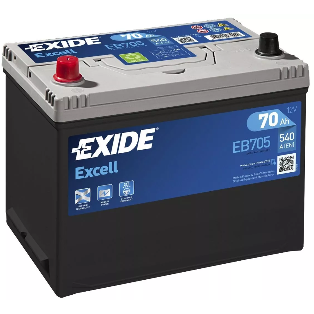 Batería de Coche/Vehículo Exide Excell EB705. 12V - 70Ah 70/540A (Caja D26)  - Baterías Por Un Tubo