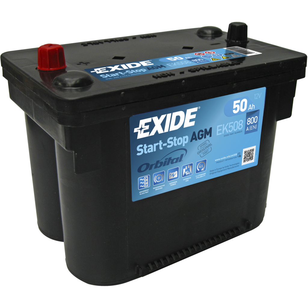 Batería Exide Agm EK508. AGM 12V - 50Ah 50/800A 260x173x190mm (Compatible  Start & Stop) - Baterías Por Un Tubo
