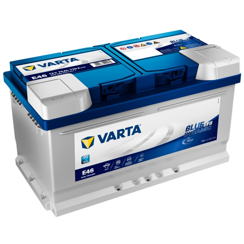 Batería de Coche/Vehículo Varta Blue Dynamic Efb E46. EFB 12V - 75Ah  75/730A (Caja LB4) (Compatible Start & Stop) - Baterías Por Un Tubo