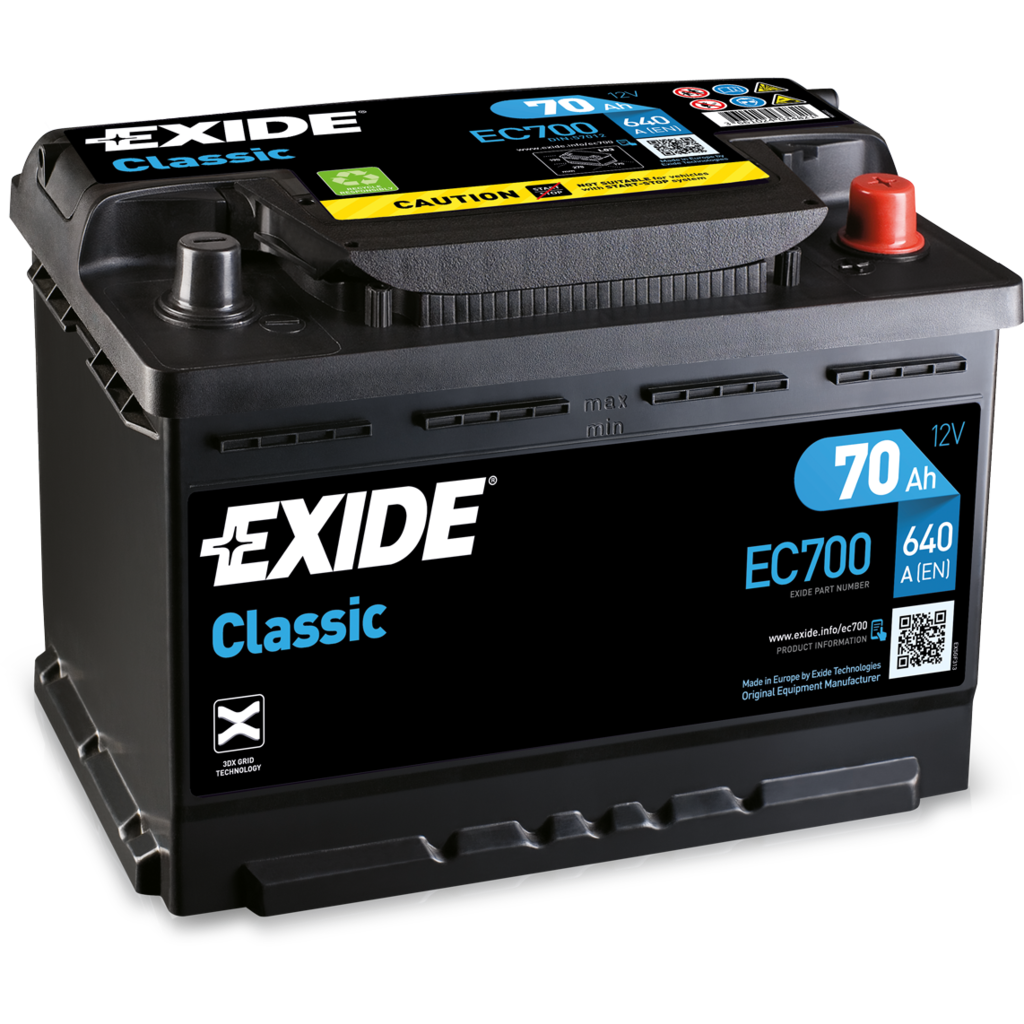 Batería de Coche/Vehículo Exide Classic EC700. 12V - 70Ah 70/640A