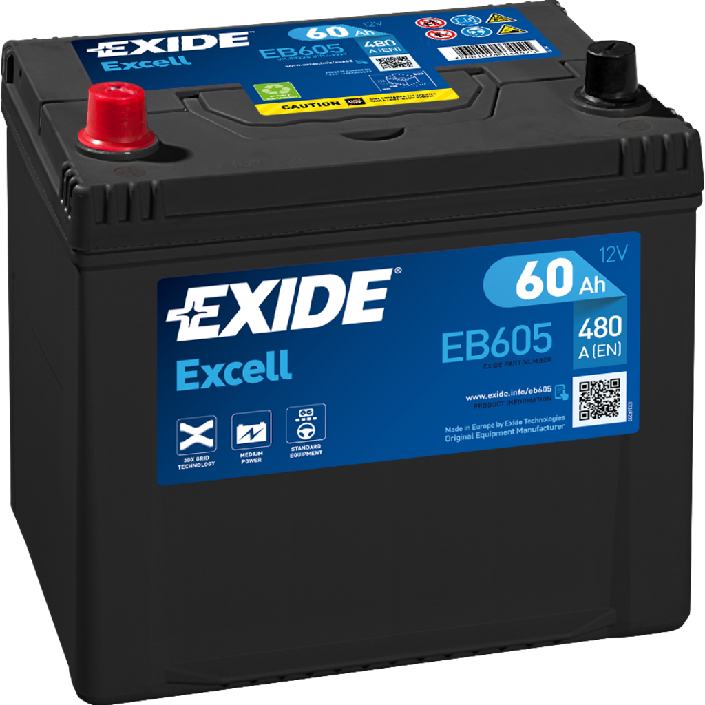Batería de Coche/Vehículo Exide Excell EB605. 12V - 60Ah 60/480A (Caja D23)  - Baterías Por Un Tubo